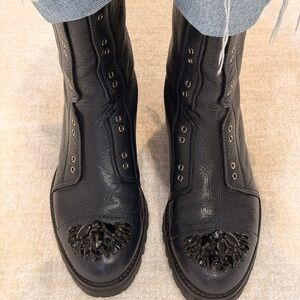 Jimmy Choo Hatcher Navy Embellished Boots with Black Crystals